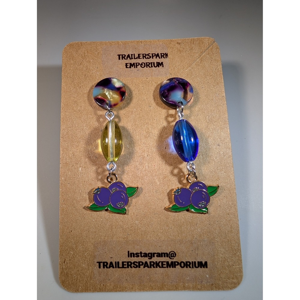 Trailerspark Emporium Blueberry Enamel Drop Earrings Nickel Free Mixed Beads